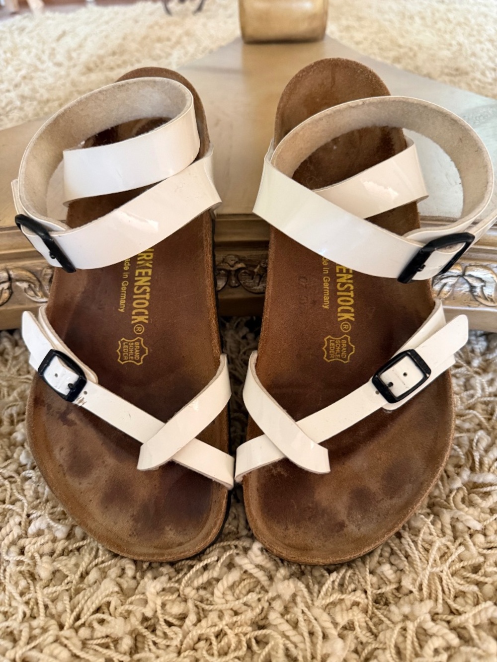 Birkenstock Patent Leather White Yara Leather Ankle Strap Sandals UK 42 US 11